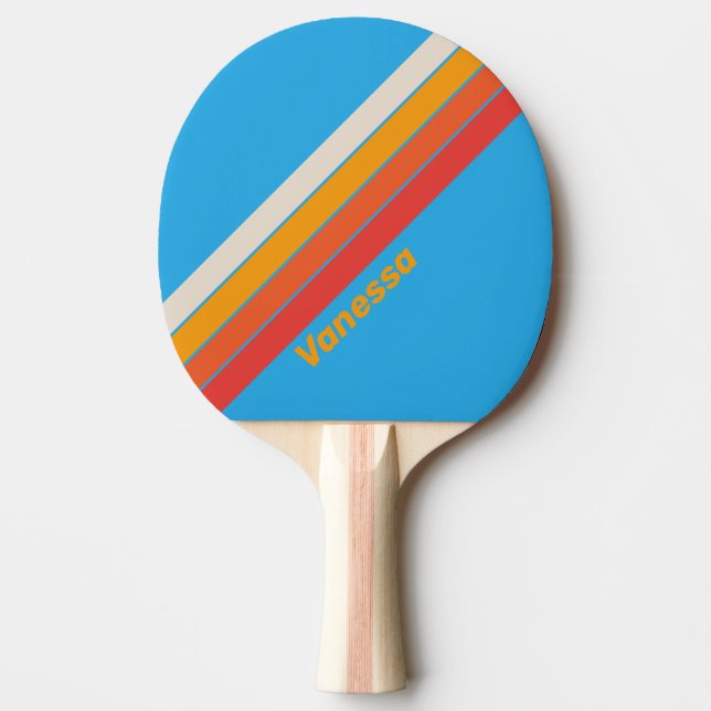 Faded Surf Blue Striped with Name Ping Pong Paddle (Front)