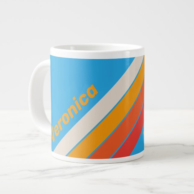 Faded Surf Blue Stripes with Name Large Coffee Mug (Front Left)