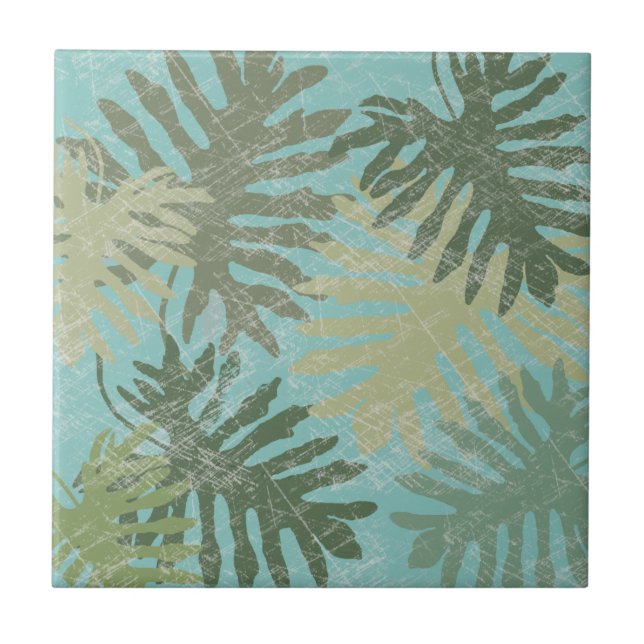 Faded Tropical Leaves Ceramic Tile (Front)