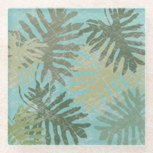 Faded Tropical Leaves Glass Coaster