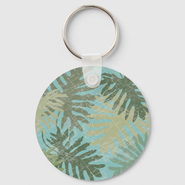 Faded Tropical Leaves Key Ring (Front)