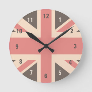 Faded Union Jack UK Flag Round Clock