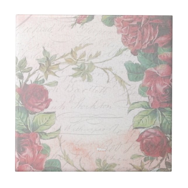 Faded Vintage Floral Letter Ceramic Tile (Front)