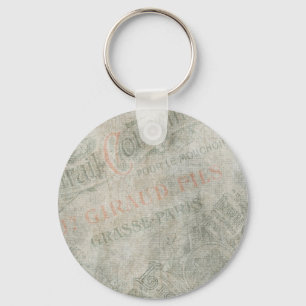 Faded Vintage Paper Parisian Advertisement Collage Key Ring