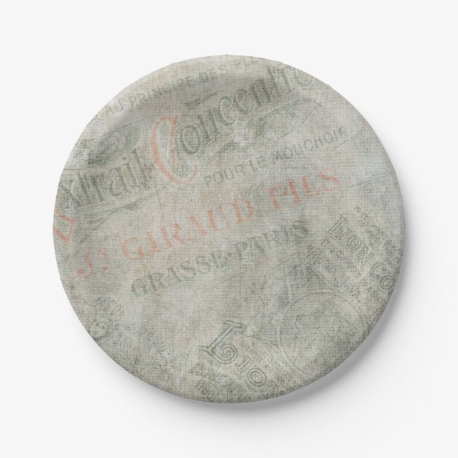 Faded Vintage Paper Parisian Advertisement Collage Plate (Front)