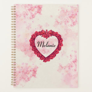 Faded Watercolor Floral Print with a Red Heart  Planner