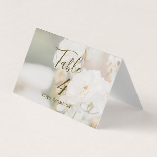 Faded White Roses Photo Wedding Table Place Card