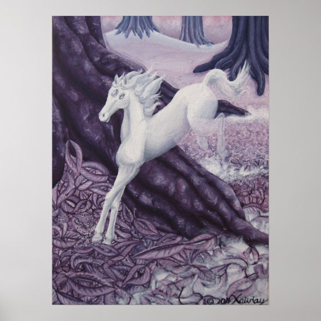 Fading Horse Galloping Among Giant Amethyst Trees Poster (Front)