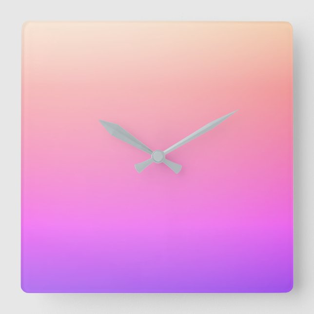 Fading Peach Pink & Purple Colourful Ombre Square Wall Clock (Front)