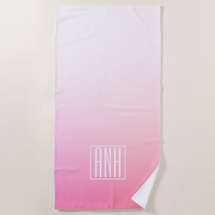 Fading Pinks Ombre Gradation & Your Initials Beach Towel