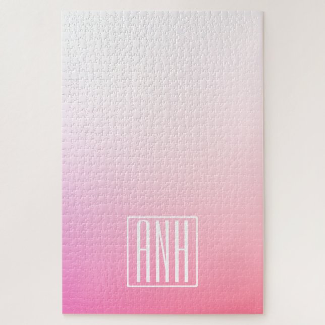 Fading Pinks Ombre Gradation & Your Initials Jigsaw Puzzle (Vertical)