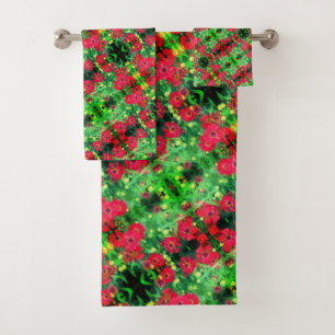 Fading Red Zinnia Flowers Abstract Pattern     Bath Towel Set