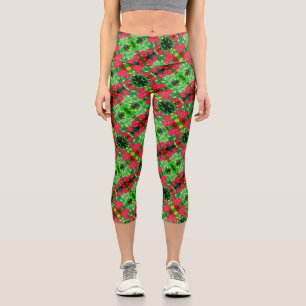Fading Red Zinnia Flowers Abstract Pattern Capri Leggings