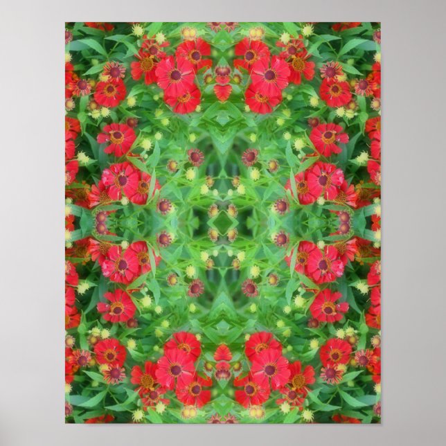 Fading Red Zinnia Flowers Abstract Pattern    Poster (Front)