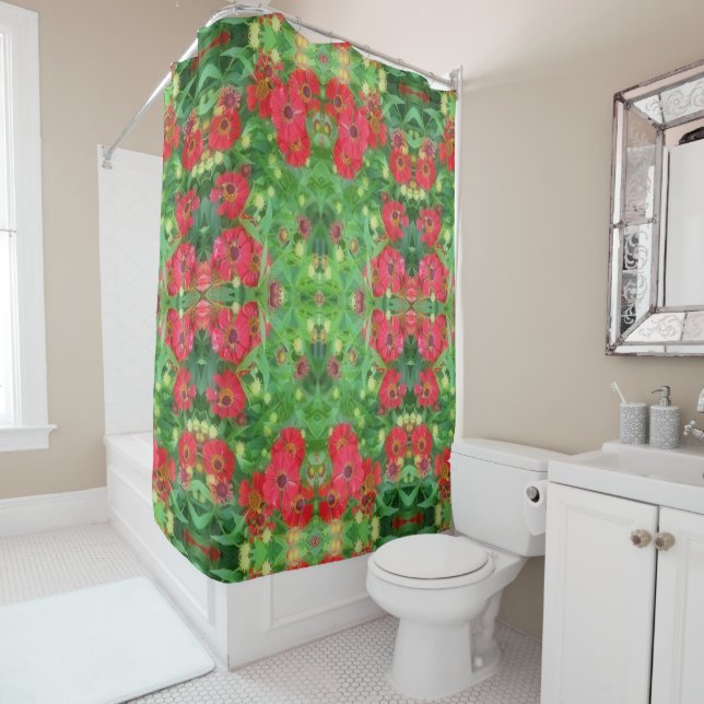 Fading Red Zinnia Flowers Abstract Pattern    Shower Curtain (In Situ)
