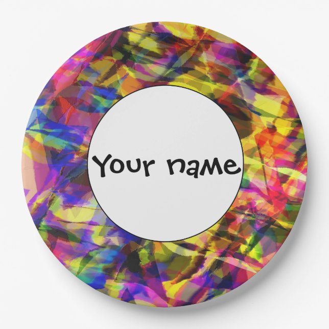 Fading shapes colourful abstract design paper plate (Front)