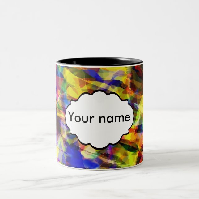 Fading shapes colourful abstract design Two-Tone coffee mug (Center)