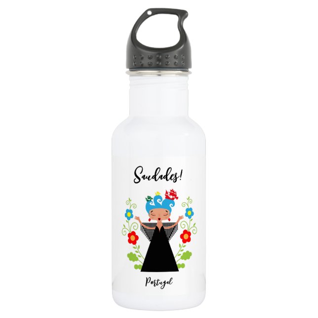 Fado woman singer with Portuguese caravel ships  532 Ml Water Bottle (Front)