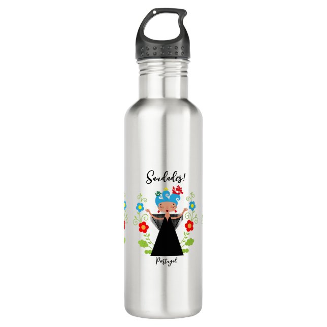 Fado woman singer with Portuguese caravel ships    710 Ml Water Bottle (Front)