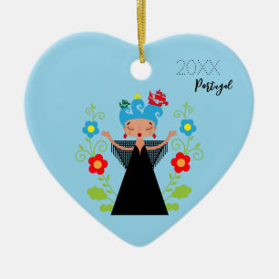 Fado woman singer with Portuguese caravel ships   Ceramic Ornament