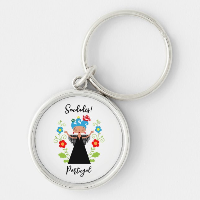 Fado woman singer with Portuguese caravel ships  Key Ring (Front)