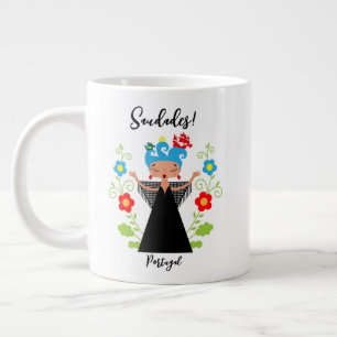 Fado woman singer with Portuguese caravel ships  Large Coffee Mug