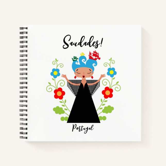 Fado woman singer with Portuguese caravel ships Notebook (Front)