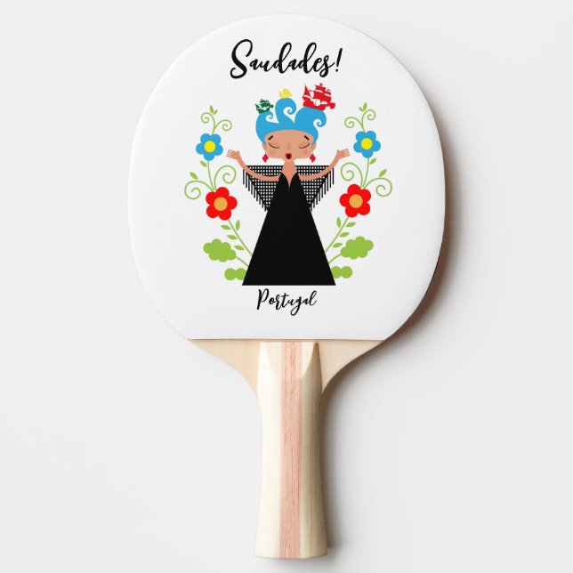 Fado woman singer with Portuguese caravel ships Ping Pong Paddle (Front)