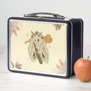Fae Beige Graphic Art, Mystical Moth Metal Lunch Box