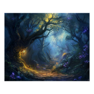 Fae Fantasy Forest Night Scene Poster