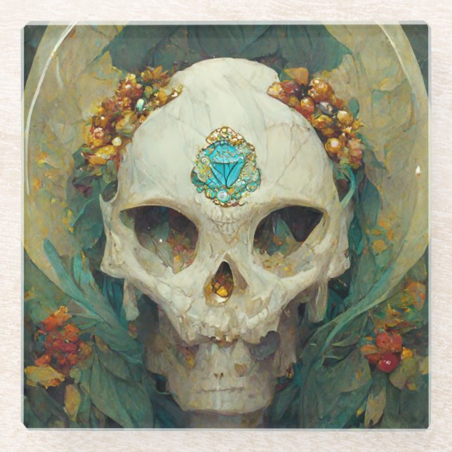 Fae Skull Fantasy Glass Coaster (Front)