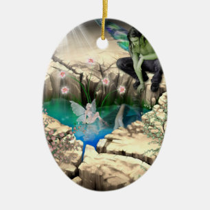 Faerie in Elven Pond Ceramic Ornament