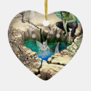 Faerie in Elven Pond Ceramic Tree Decoration