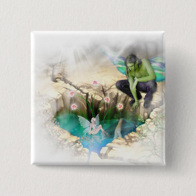 Faerie in Elven Pond Vignette 15 Cm Square Badge (Front)