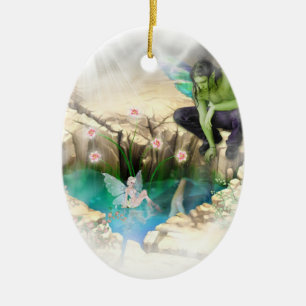 Faerie in Elven Pond Vignette Ceramic Tree Decoration