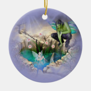 Faerie in Elven Pond Vignette Ceramic Tree Decoration