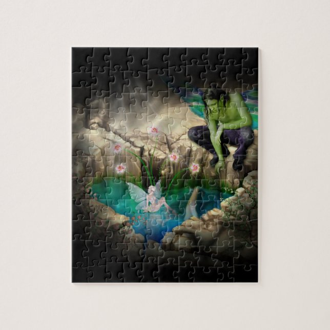 Faerie in Elven Pond Vignette Jigsaw Puzzle (Vertical)
