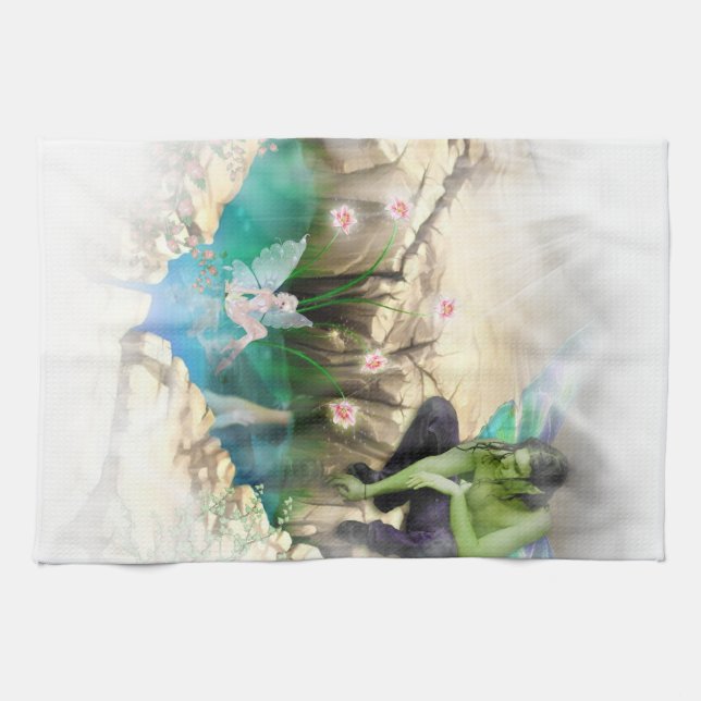 Faerie in Elven Pond Vignette Tea Towel (Horizontal)