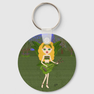 Faerie with Green Leaf Wings and Guitar Key Ring