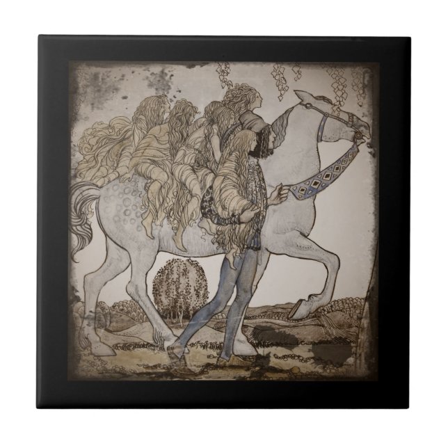 Faeries on White Horse Ceramic Tile (Front)