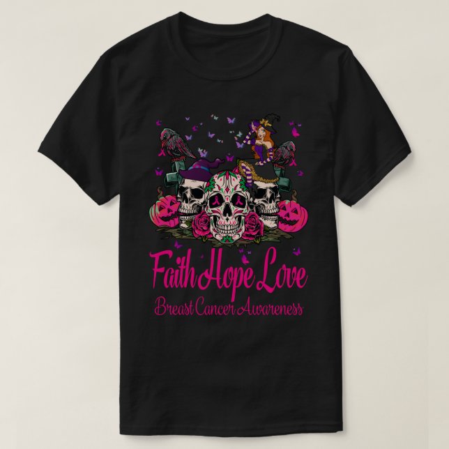 Faight Hope Love Pumpkin Breast Cancer, Sugar Skul T-Shirt (Design Front)