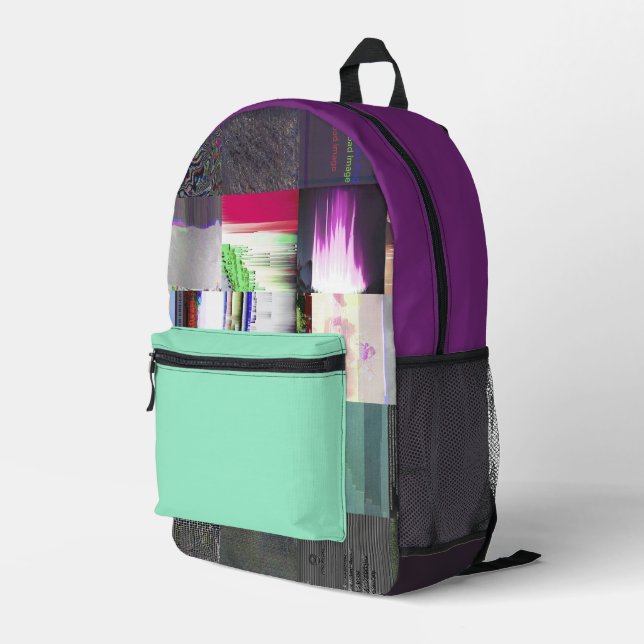Failure to Load Dark Glitch Art Abstract Grid Printed Backpack (Back Corner Right)