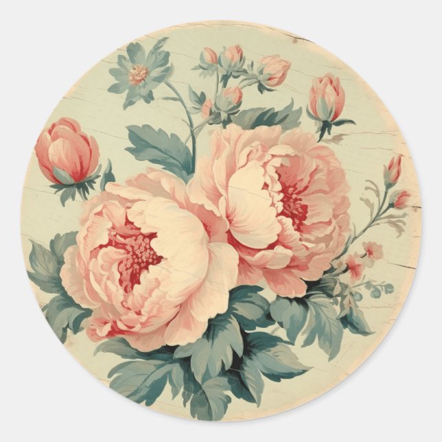Faint Memories, Peach Shabby Chic Classic Round Sticker (Front)