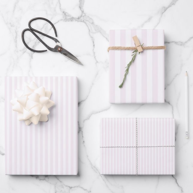 Faint Pink & White Stripes Wrapping Paper Sheet (Front)