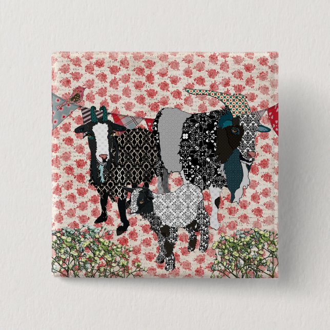 Fainting Goats Rose Button (Front)