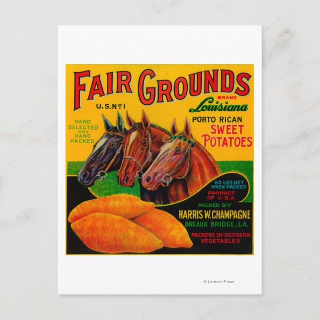 Fair Grounds Yam LabelBreaux Bridge, LA Postcard (Front)