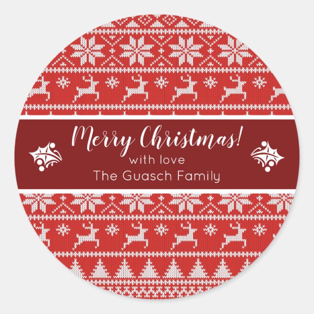 Fair Isle Christmas Classic Round Sticker (Front)