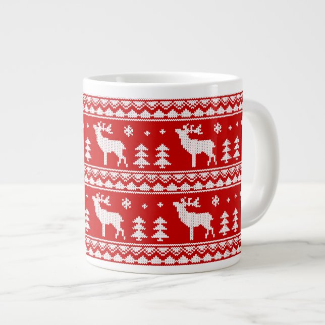 Fair Isle Christmas Sweater Pattern Large Coffee Mug (Front Right)
