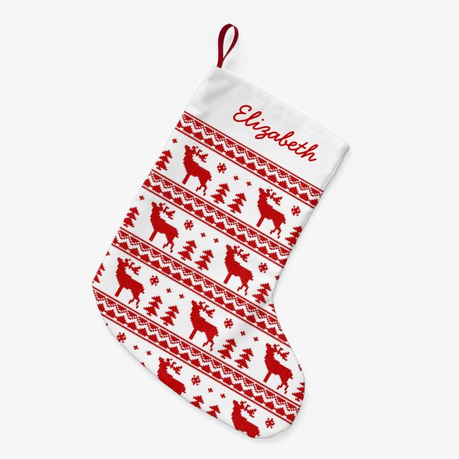 Fair Isle Christmas Sweater Pattern Small Christmas Stocking (Front (Hanging))
