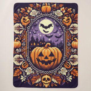 Fair Isle/Colorwork Vintage Halloween/fall Sherpa Blanket